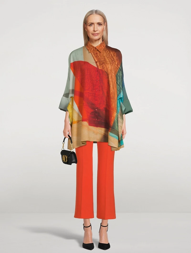Cropped Flare Twill Trousers