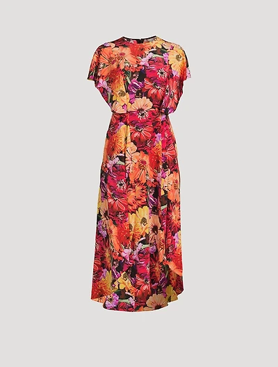 Silk Midi Dress Floral Print