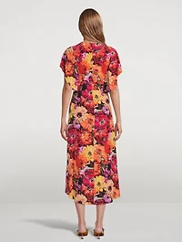 Silk Midi Dress Floral Print