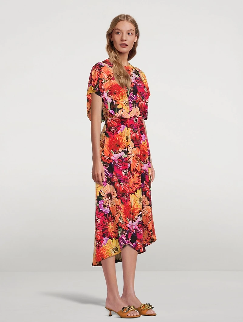 Silk Midi Dress Floral Print