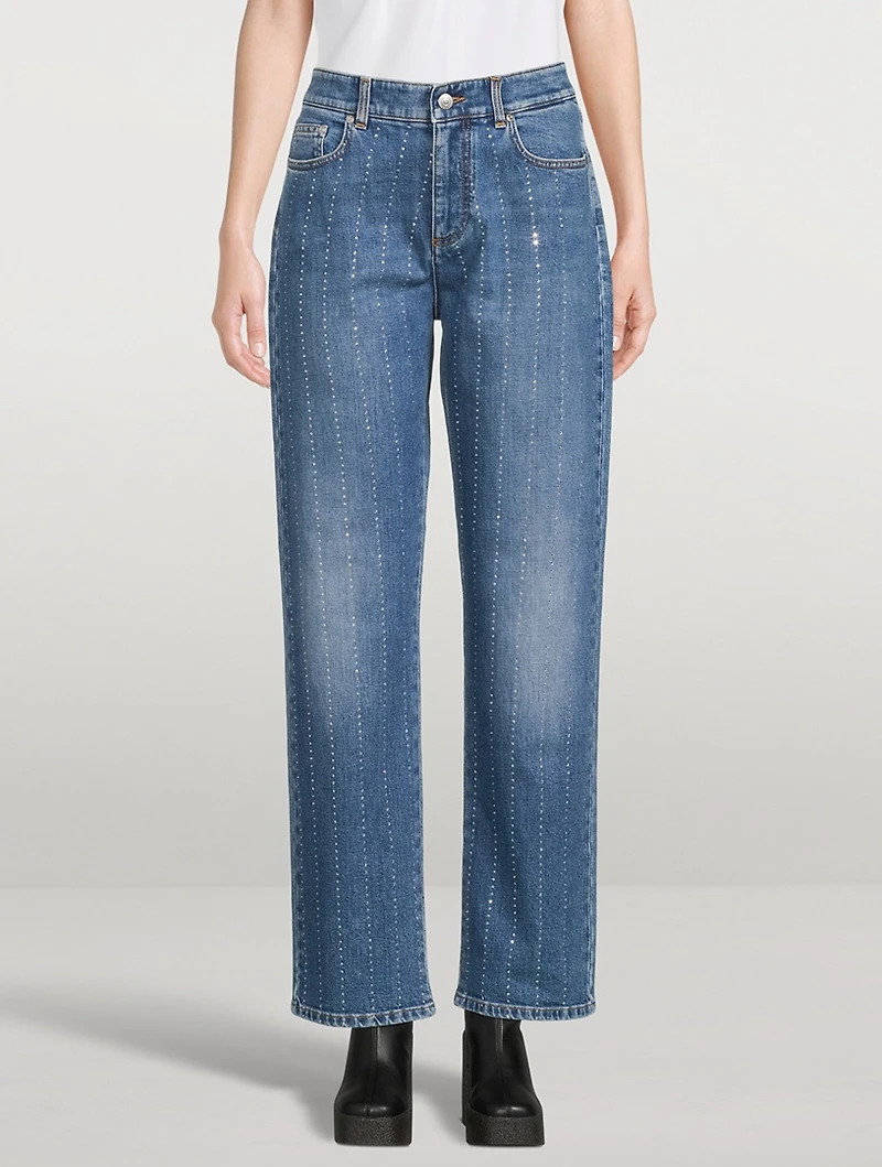 Diamanté Striped Straight-Leg Jeans
