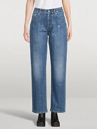 Diamanté Striped Straight-Leg Jeans