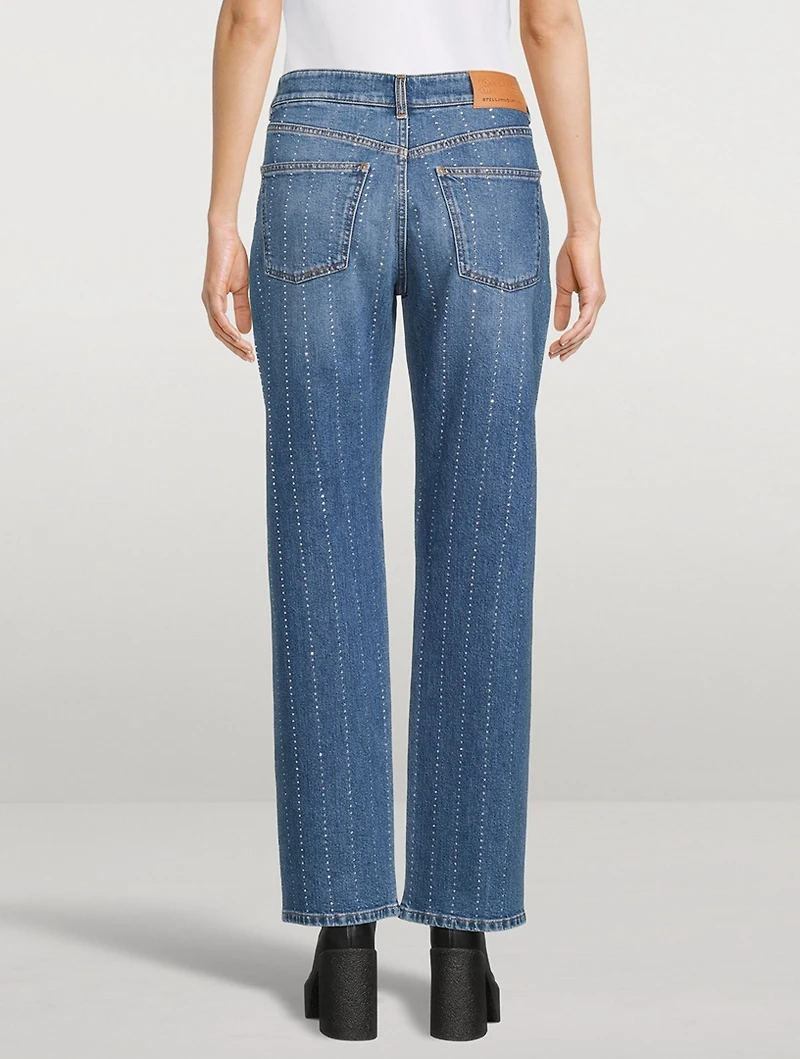 Diamanté Striped Straight-Leg Jeans