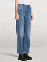 Diamanté Striped Straight-Leg Jeans