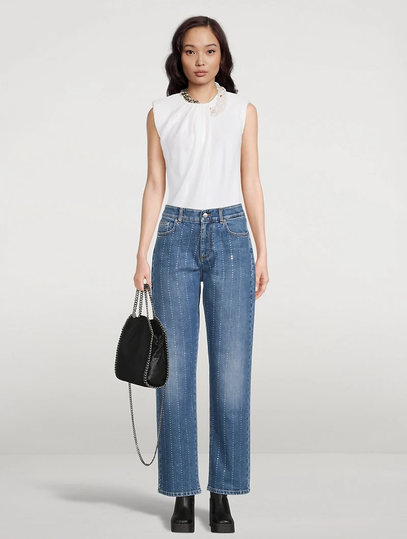 Diamanté Striped Straight-Leg Jeans