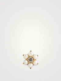 Pearl and Diamond 18K Gold Flower Earring
