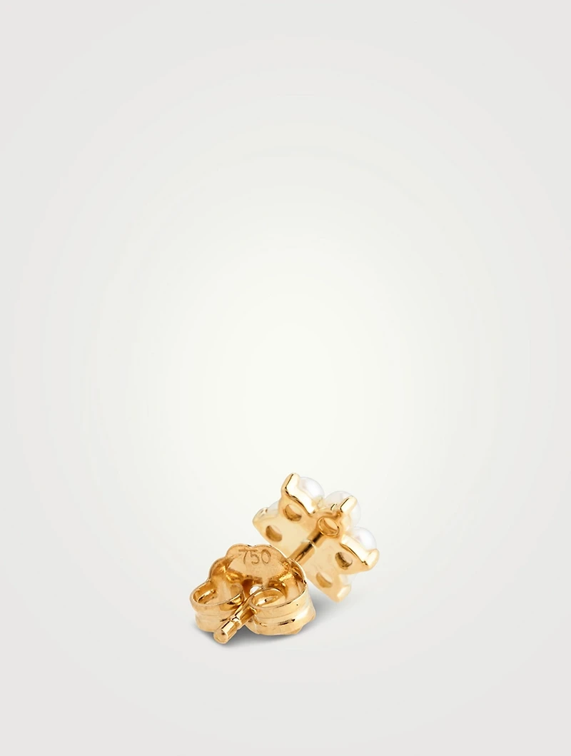 Pearl and Diamond 18K Gold Flower Earring