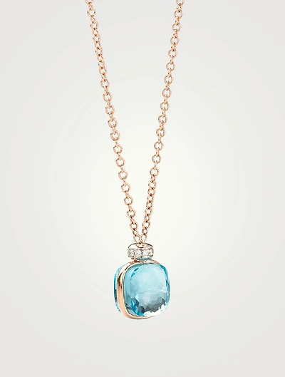 Nudo Classic 18K Rose And White Gold Pendant Necklace With Sky Blue Topaz And Diamonds