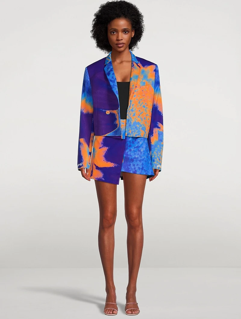 Cropped Jacket Sunflower Print