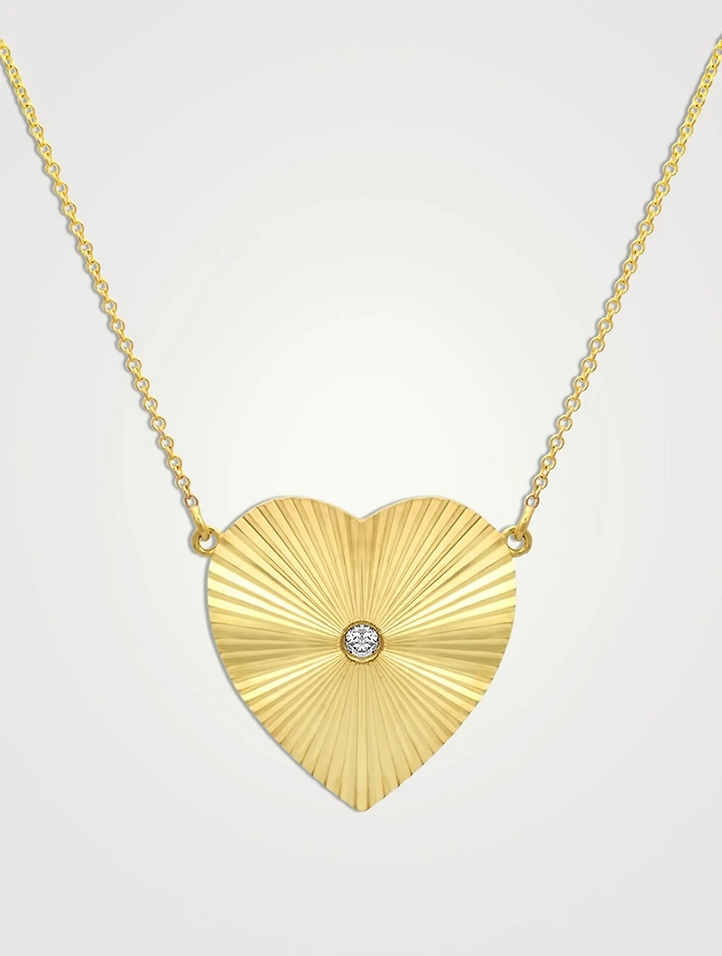 18K Gold 70s Heart Necklace With Diamond