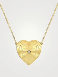 18K Gold 70s Heart Necklace With Diamond