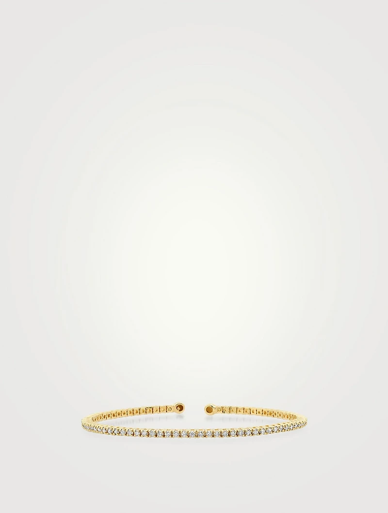 Small 18K Gold Four-Prong Tennis Cuff Bracelet With Diamonds