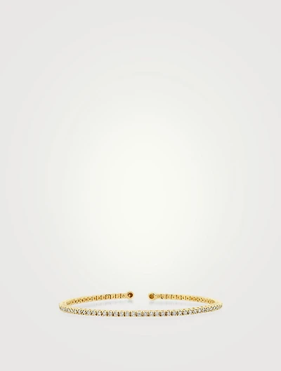 Small 18K Gold Four-Prong Tennis Cuff Bracelet With Diamonds