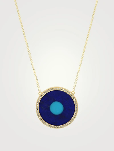 18K Gold Lapis Inlay Evil Eye Necklace With Diamonds
