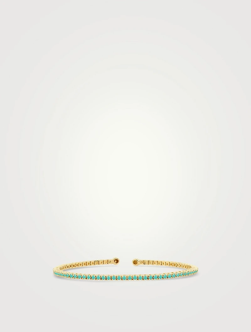 Small 18K Gold Four-Prong Tennis Cuff Bracelet With Turquoise
