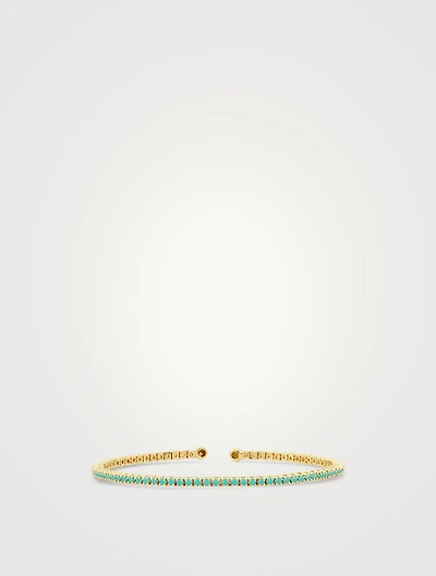 Small 18K Gold Four-Prong Tennis Cuff Bracelet With Turquoise