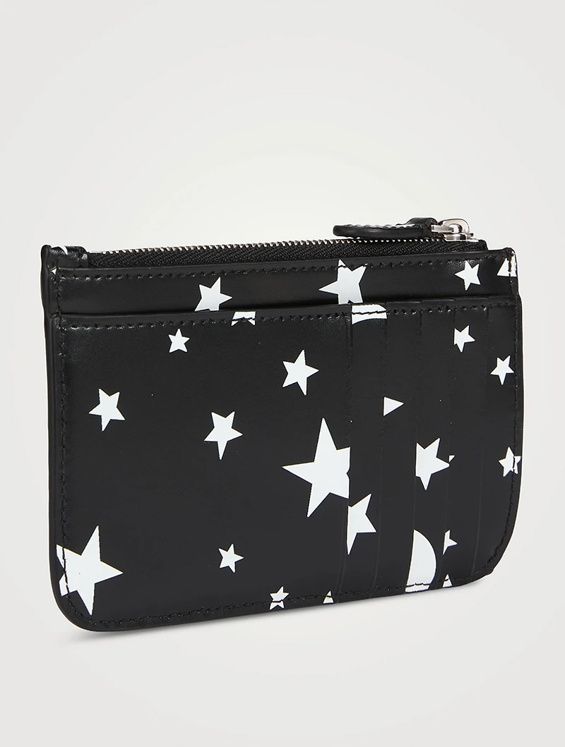 Cash Leather Zip Card Holder In Star Print