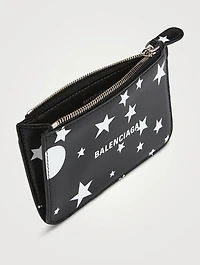Cash Leather Zip Card Holder In Star Print