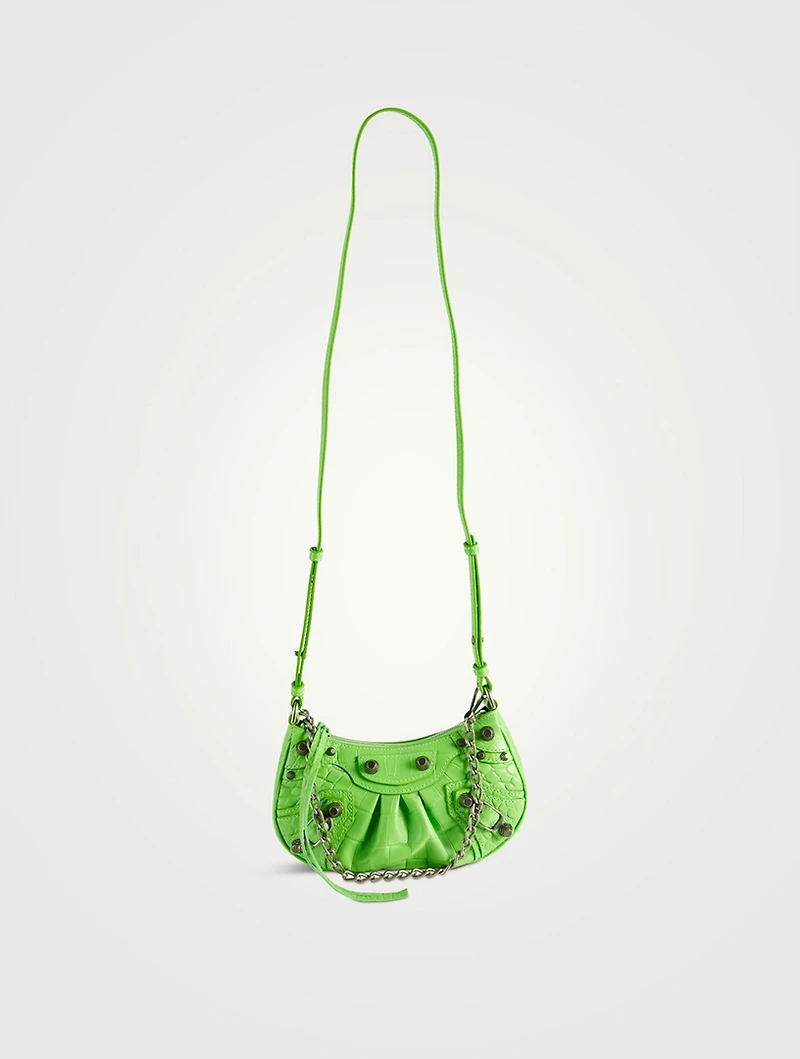 Mini La Cagole Croc-Embossed Leather Chain Wallet
