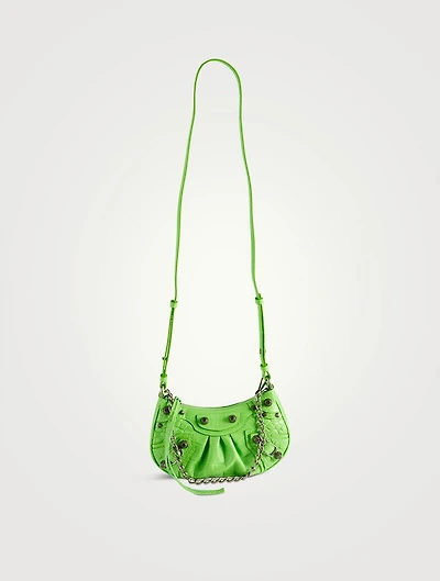 Mini La Cagole Croc-Embossed Leather Chain Wallet