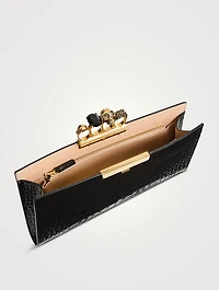 Skull Four-Ring Croc-Embossed Leather Clutch