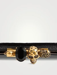 Skull Four-Ring Croc-Embossed Leather Clutch