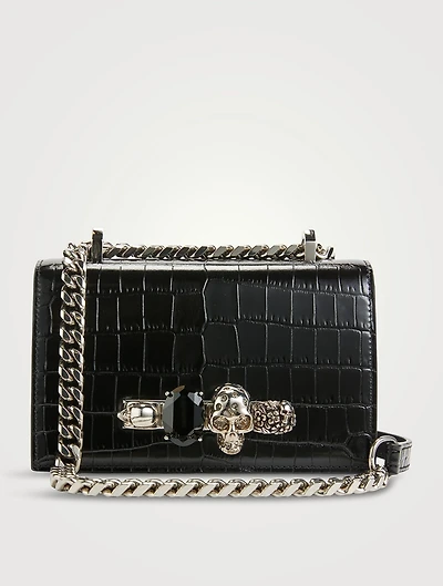 Mini Jewelled Croc-Embossed Leather Satchel