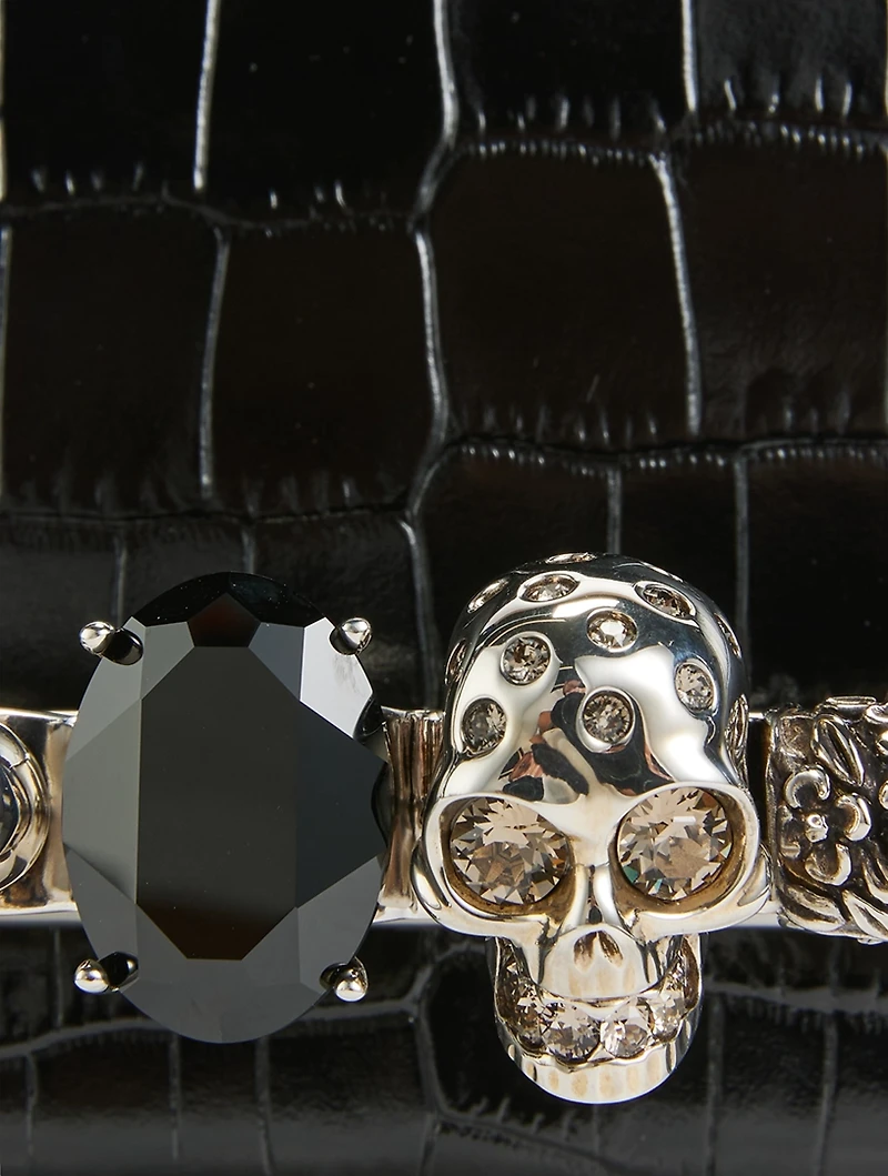 Mini Jewelled Croc-Embossed Leather Satchel