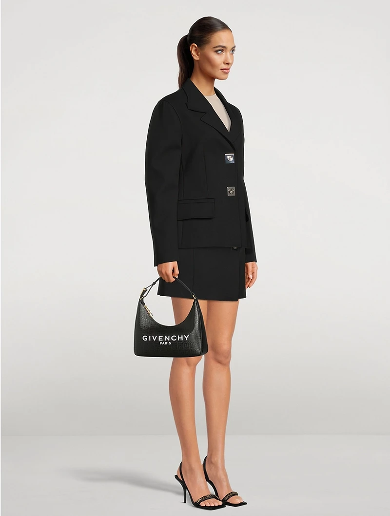 Small Moon Cut Out Embossed Coated Canvas Shoulder Bag