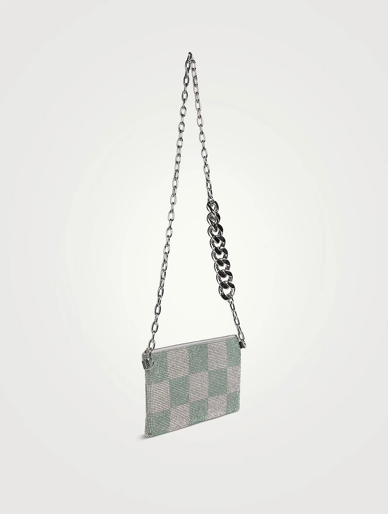 Crystal Mesh Crossbody Bag In Check Print