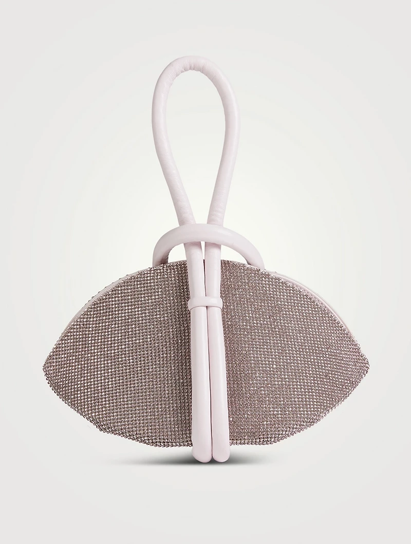 Knot Crystal Mesh Leather Clutch