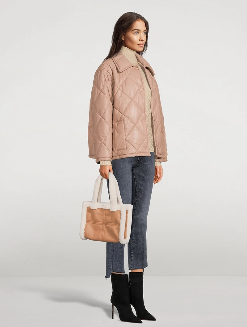 Mini Liz Faux Shearling-Trimmed Tote Bag