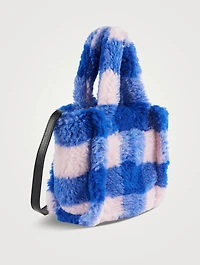 Lizzie Plaid Faux Shearling Tote Bag
