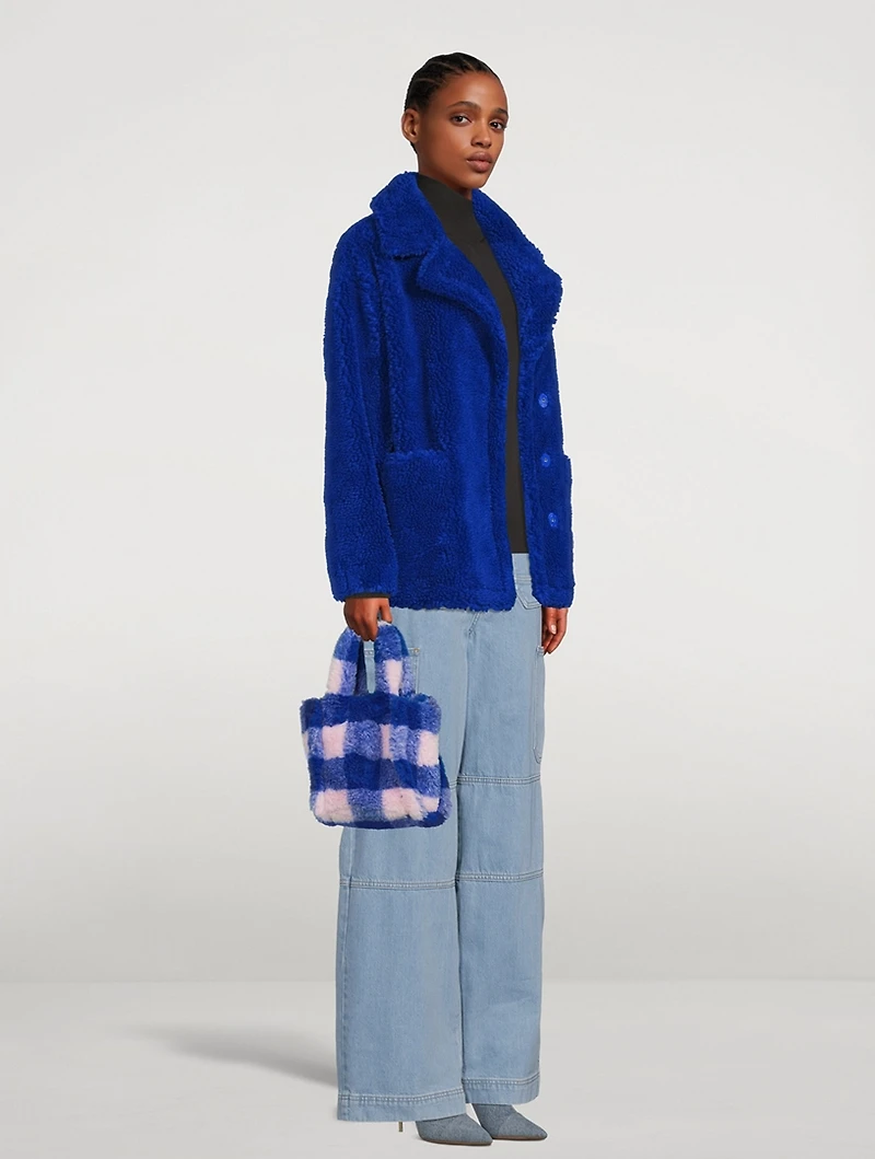 Lizzie Plaid Faux Shearling Tote Bag