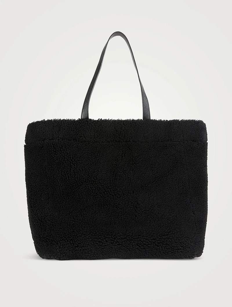 Large Shopping Faux Shearling Tote Bag