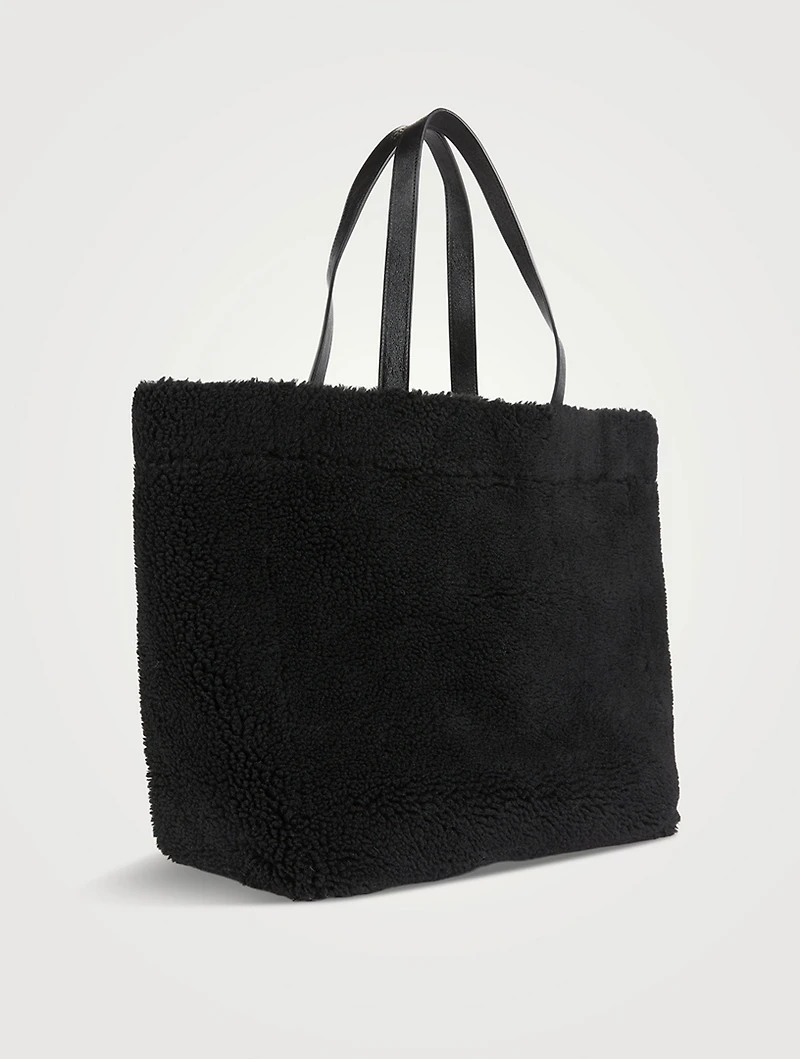 Large Shopping Faux Shearling Tote Bag