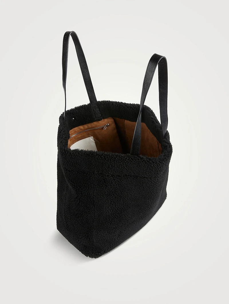 Large Shopping Faux Shearling Tote Bag