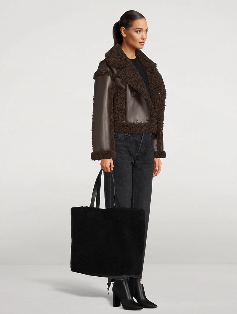 Large Shopping Faux Shearling Tote Bag