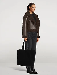 Large Shopping Faux Shearling Tote Bag