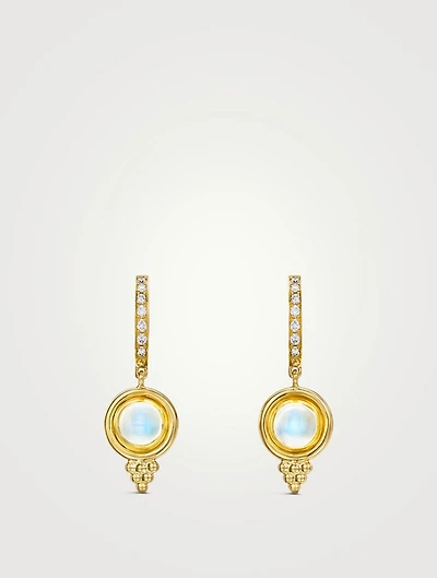 18K Gold Classic Temple Earring With Blue Moonstone And Diamonds