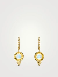 18K Gold Classic Temple Earring With Blue Moonstone And Diamonds