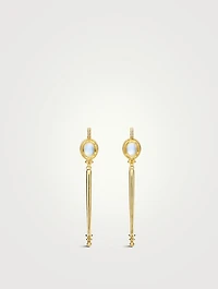 18K Gold Temple Baton Earrings With Blue Moonstone And Diamonds