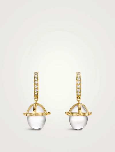 18K Gold Crystal Drop Earrings With Rock Crystal And Diamonds