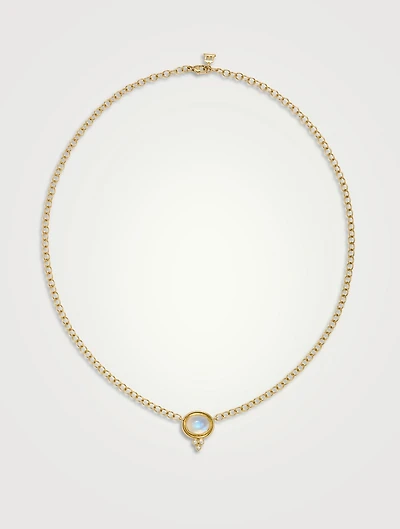 18K Gold One Station Necklace With Blue Moonstone And Diamonds
