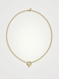 18K Gold One Station Necklace With Blue Moonstone And Diamonds