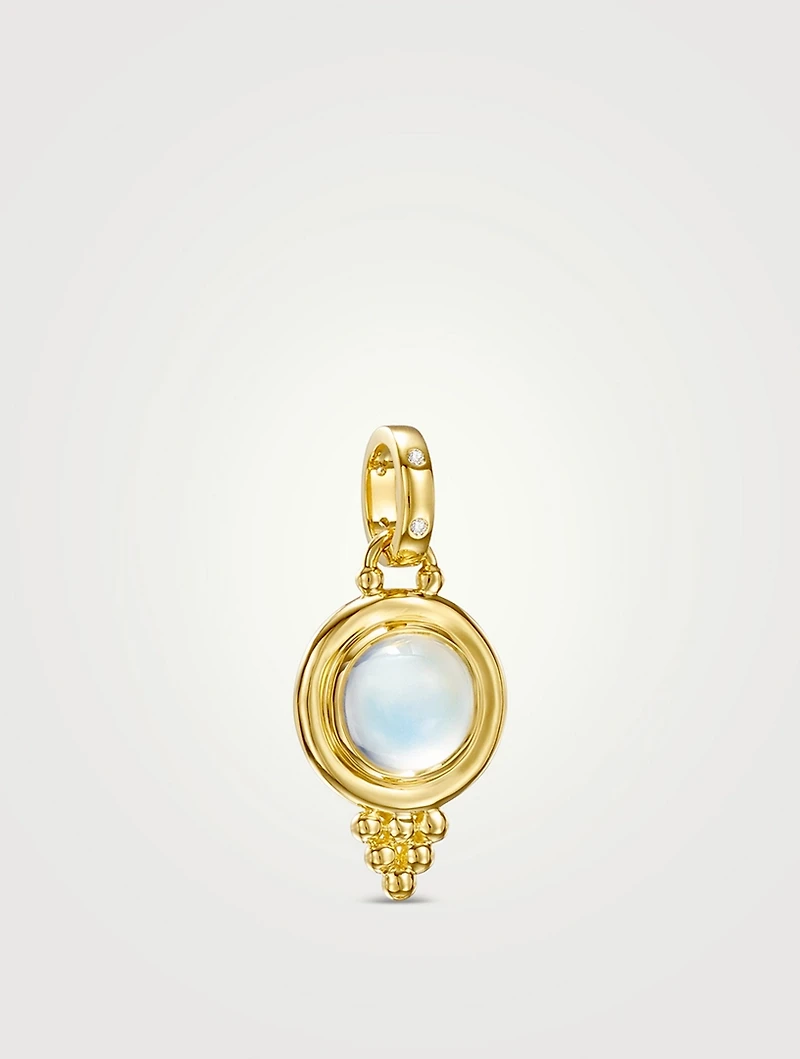18K Gold Classic Temple Pendant With Blue Moonstone And Diamonds