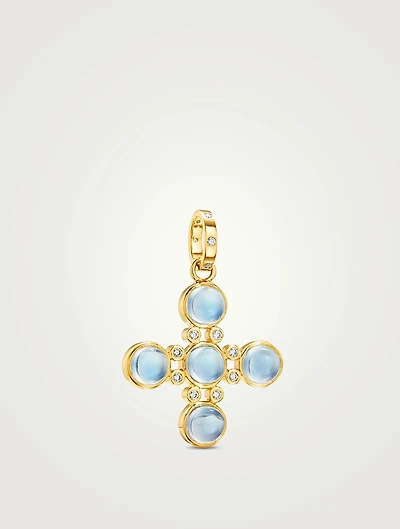 18K Gold Four Elements Cross Pendant With Blue Moonstone And Diamonds