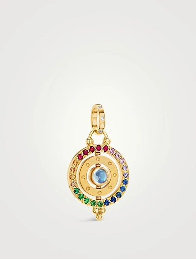 18K Gold Rainbow Triple Orbit Pendant With Gemstones And Diamonds