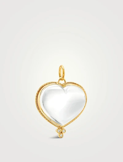 18K Gold Rock Crystal Heart Pendant With Diamonds