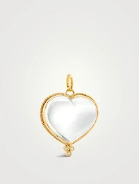 18K Gold Rock Crystal Heart Pendant With Diamonds